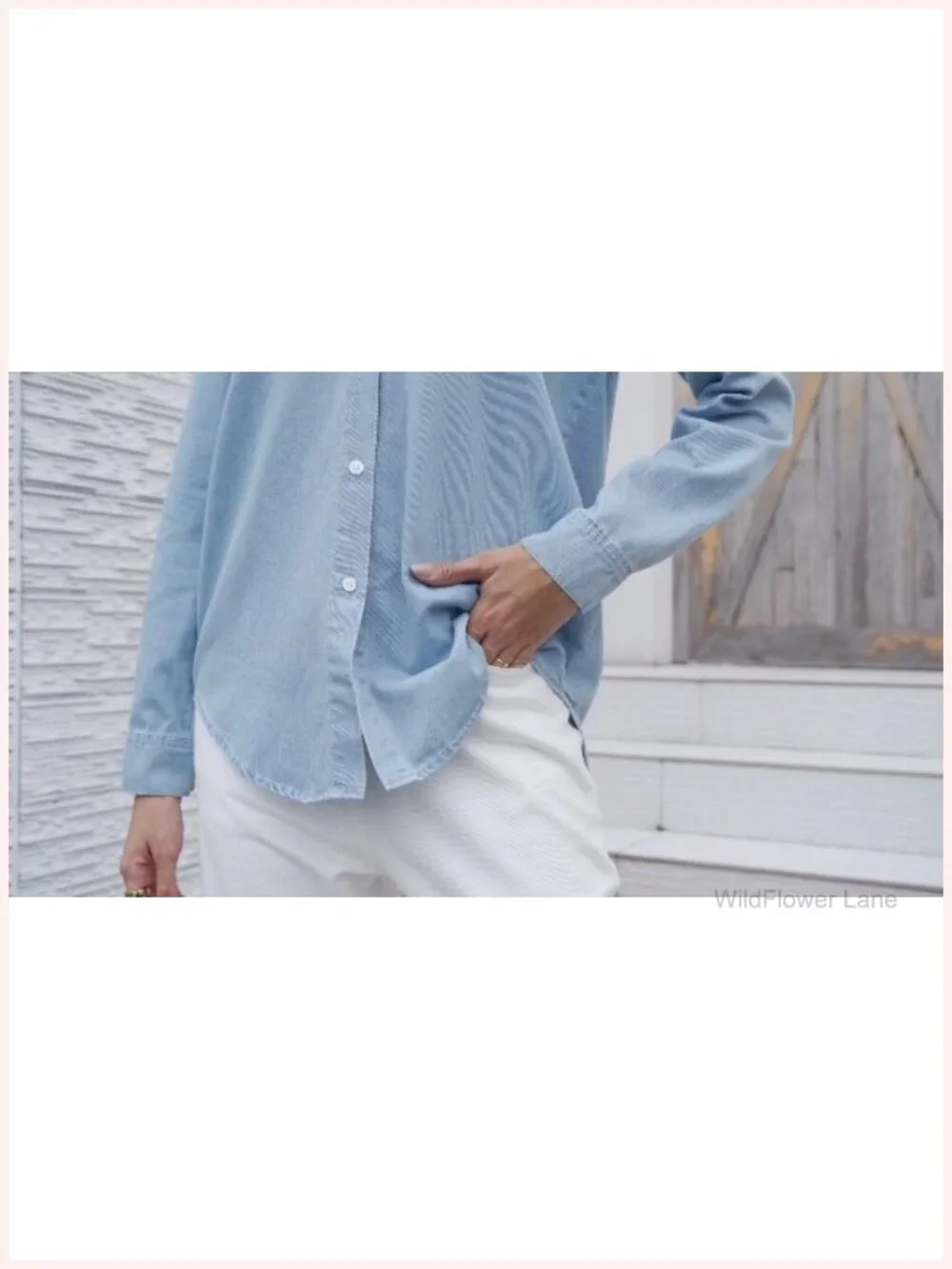 Women's Denim Shirt Long Sleeve Button Down Chambray Blouse Cotton Blend